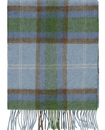 Checked Lambswool Scarf | Light Blue Green Check