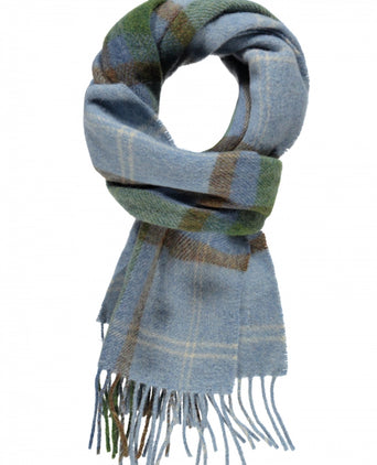 Checked Lambswool Scarf | Light Blue Green Check