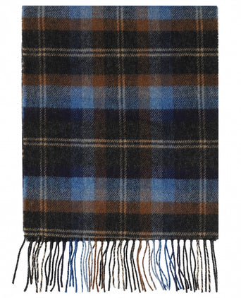 Geruite Lamswollen Sjaal | Blue Orange Mix Check