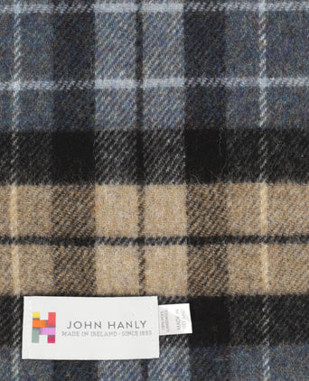 Checkered Lambswool Scarf | Denim Blue Beige Charcoal Plaid