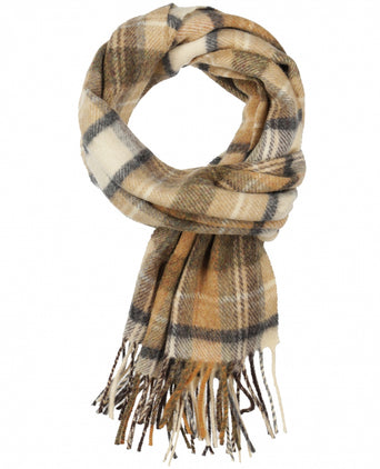 Geruite Lamswollen Sjaal | Beige Orange Check