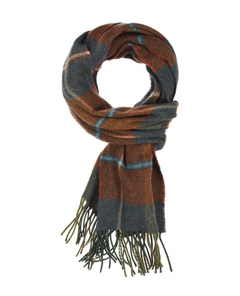 Checkered Lambswool Scarf | Rust Brown Blue Red Plaid