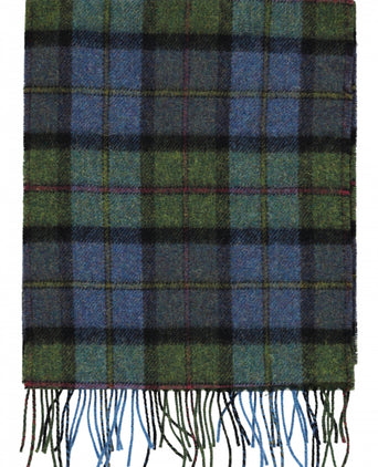 Geruite Lamswollen Sjaal | Denim Green Tartan