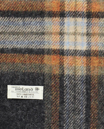 Long Lambswool Plaid Scarf | Charcoal Beige Rust Plaid