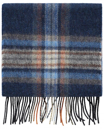 Long Lambswool checked scarf | Orange Denim Check