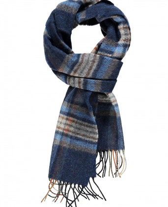 Long Lambswool checked scarf | Orange Denim Check
