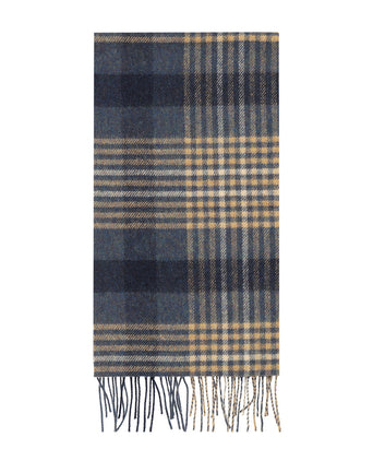 Lange Lamswollen ruit sjaal | Denim Navy Beige Black Check