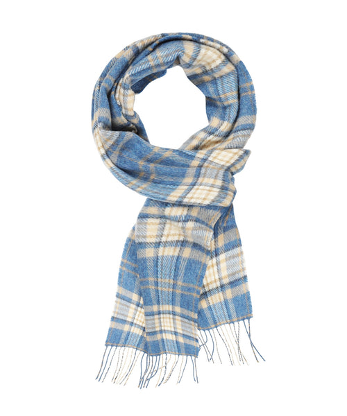 Long Lambswool Check Scarf | Blue Beige Check