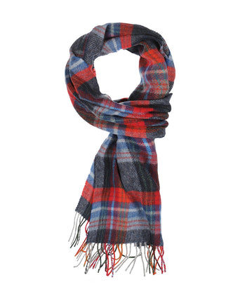 Long Lambswool Plaid Scarf | Navy Red Blue Wine Plaid
