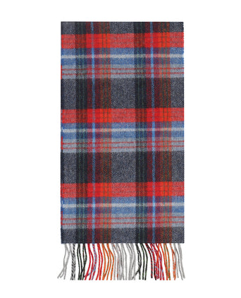 Long Lambswool Plaid Scarf | Navy Red Blue Wine Plaid