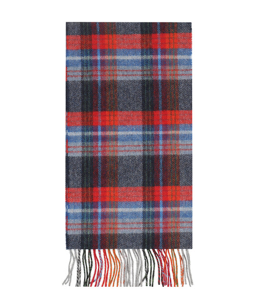 Long Lambswool Plaid Scarf | Navy Red Blue Wine Plaid