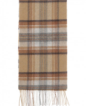 Long Lambswool Check Scarf | Silver Beige Grey Plaid