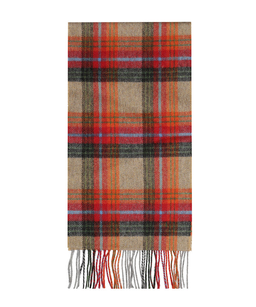 Long Lambswool Plaid Scarf | Beige Orange Red Charcoal Plaid