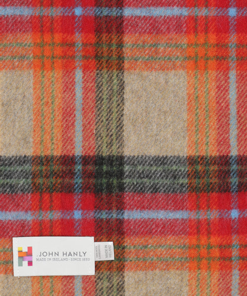 Long Lambswool Plaid Scarf | Beige Orange Red Charcoal Plaid