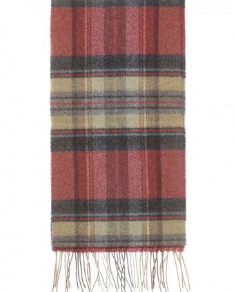 Long Lambswool Plaid Scarf | Red Grey Straw Plaid