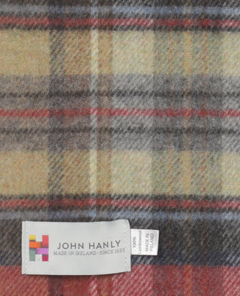 Long Lambswool Plaid Scarf | Red Grey Straw Plaid