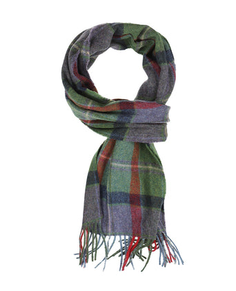 Long Lambswool Checkered Scarf | Purple Green Navy Check