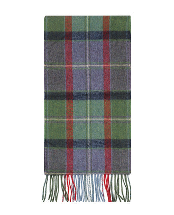 Long Lambswool Checkered Scarf | Purple Green Navy Check