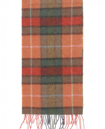 Long Lambswool Check Scarf | Orange Mustard Green Check
