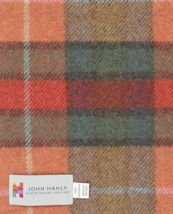 Long Lambswool Check Scarf | Orange Mustard Green Check