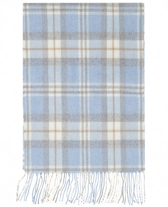 Merino Luxery Wool Scarf | Baby Blue Cream Taupe Check