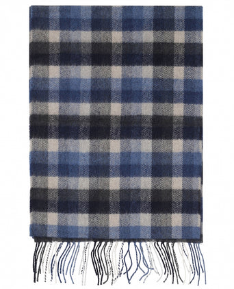 Merino Luxery Wool Scarf | Silver Blue Navy Check