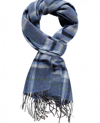 Merino Luxery Wool Scarf | Denim Gray Plaid