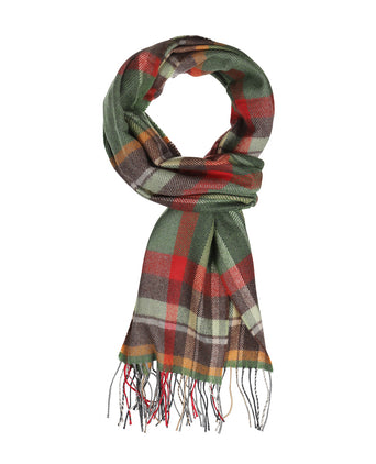 Merino Luxury Wool Scarf | Green Rust Orange Brown Check