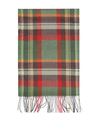 Merino Luxury Wool Scarf | Green Rust Orange Brown Check