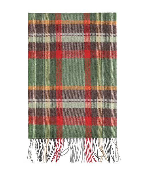 Merino Luxury Wool Scarf | Green Rust Orange Brown Check