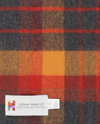 Merino Luxery Wool Scarf | Orange Charcoal Plaid