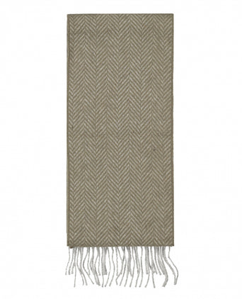 Cashmere Merino Scarf | L Grey Olive Herringbone