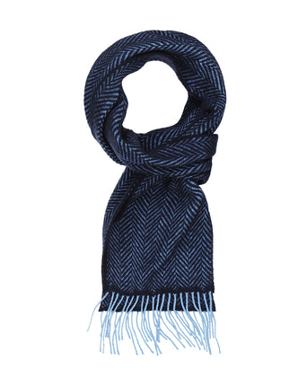 Cashmere Merino Scarf | Blue Navy Herringbone