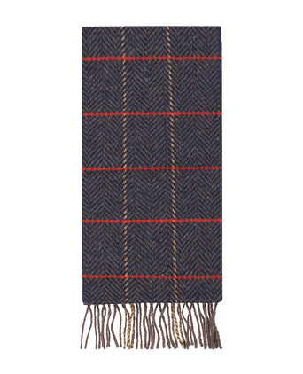 Cashmere Merino Scarf | Denim with Beige Red Windowpane