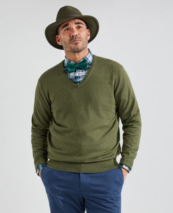 Sweater V-Neck Cotton/Cashmere | Green