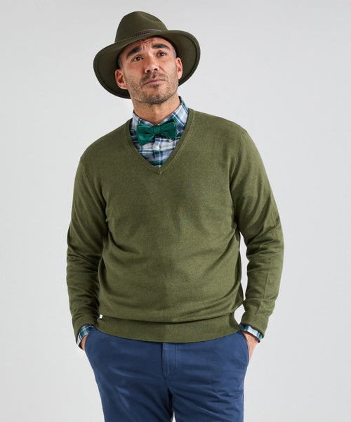 Sweater V-Neck Cotton/Cashmere | Green
