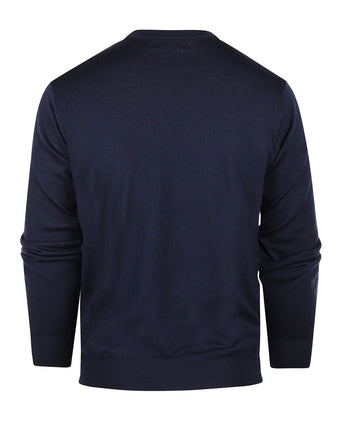 Merino Crew Neck Checked Sweater | Denim Blue