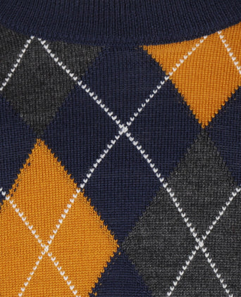 Merino Crew Neck Checked Sweater | Denim Blue