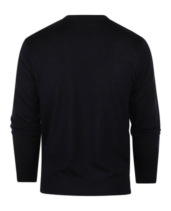 Merino Crew Neck Checked Sweater | Navy Blue