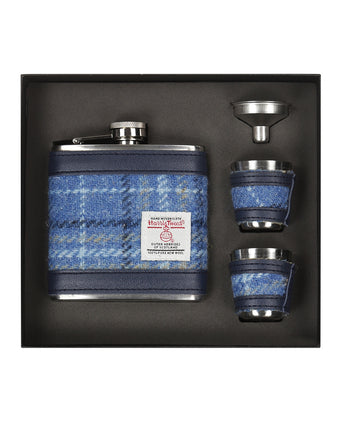 Harris Tweed Hip Flask Gift Set | Blue