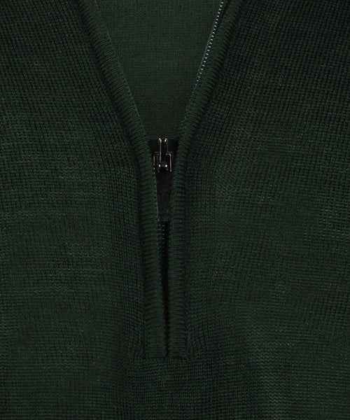 Merino wool sweater with zip collar | Green