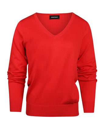 Basic Women's V-neck Sweater Cotton Mix | Red