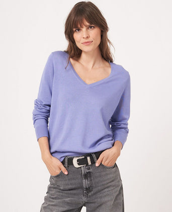 Basic Women's V-neck Sweater Cotton Blend | Purple