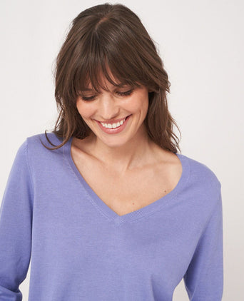 Basic Women's V-neck Sweater Cotton Blend | Purple