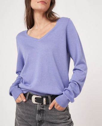 Basic Women's V-neck Sweater Cotton Blend | Purple