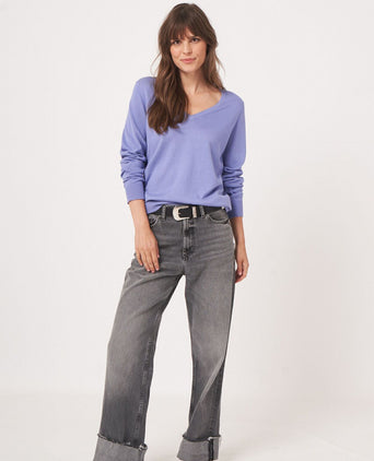 Basic Women's V-neck Sweater Cotton Blend | Purple