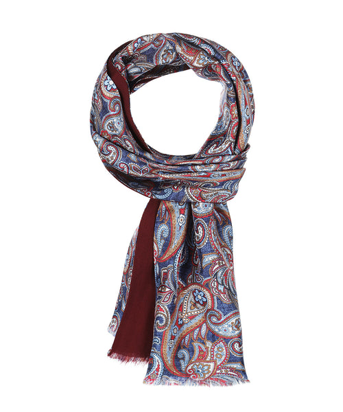 Silk Scarf with Paisley Print | Blue