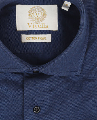 Viyella Knitted Pique Shirt | Navy Blauw