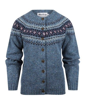 Harley of Scotland Women's Fair Isle Button Cardigan | Denim Blue