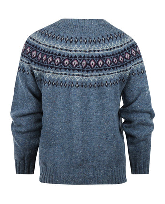 Harley of Scotland Women's Fair Isle Button Cardigan | Denim Blue